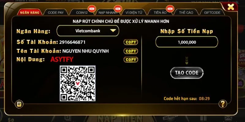 Hướng Dẫn 8 Cách Nạp Tiền Go88 Siêu Nhanh Anh em có thể nạp tiền vào Go88 qua ngân hàng siêu nhanh